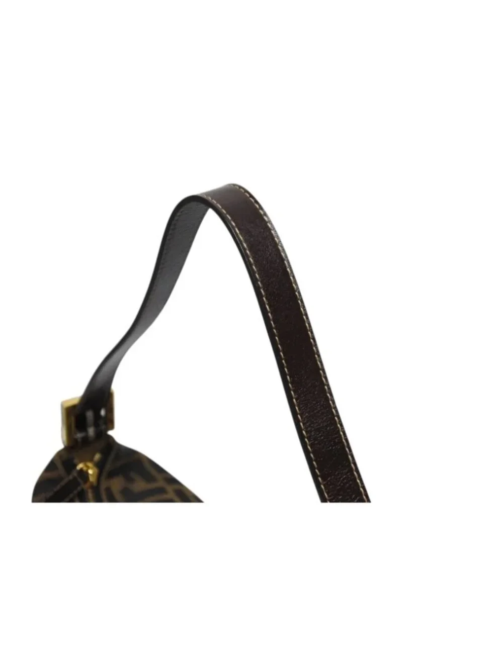 Fendi Mamma Baguette Handbag Zucca Pattern Brown Leather Canvas Gold